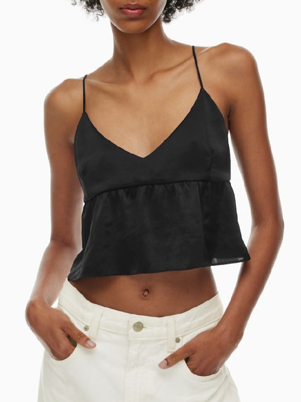 Wilfred Aritzia Lover Satin Camisole Black Satin Crop Top Women's Small